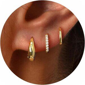 Women's Gold Moon Hoop Stacks for Multiple Piercings Cartilage Studs Earrings
